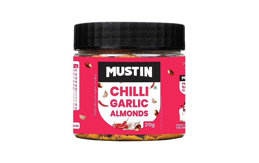 Mustin Chilli Garlic Almonds    Glass Jar  210 grams